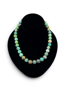 Vintage Genuine Chinese Turquoise 10mm Bead Necklace 15–18”